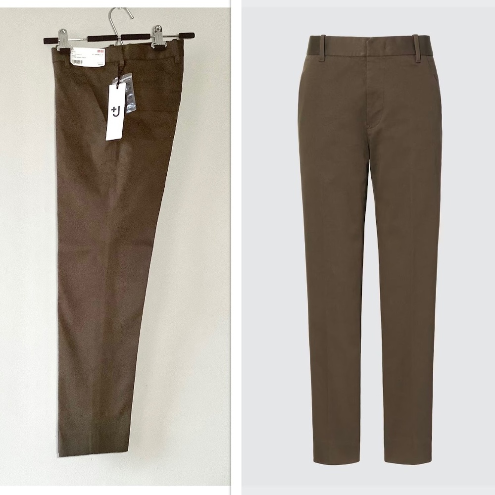 Uniqlo + Jill Sander Taper Pants Stretchy Cotton Olive Green Brown